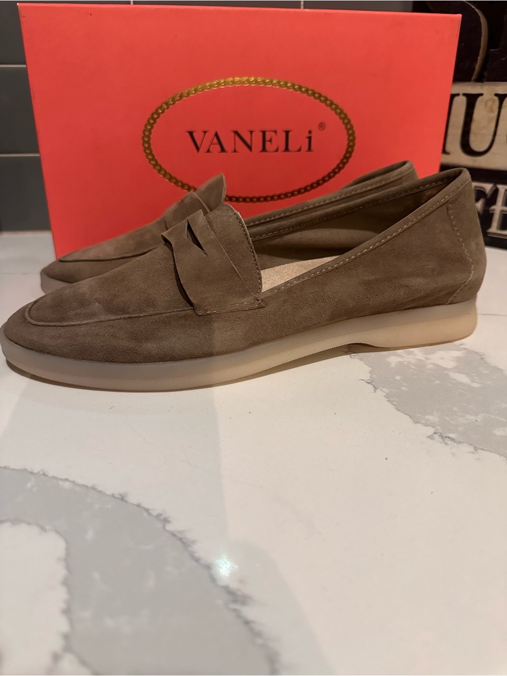 Vaneli Undine Taupe Suede Penny-Loafers